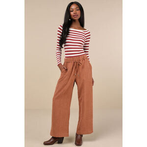 Lulus Autumn Staple Brown Suede High Rise Wide-leg Pants - Size M